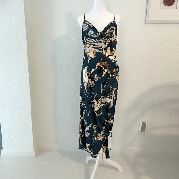 Lilyful Teal Green Abstract Slip Dress - Picture 1 of 9
